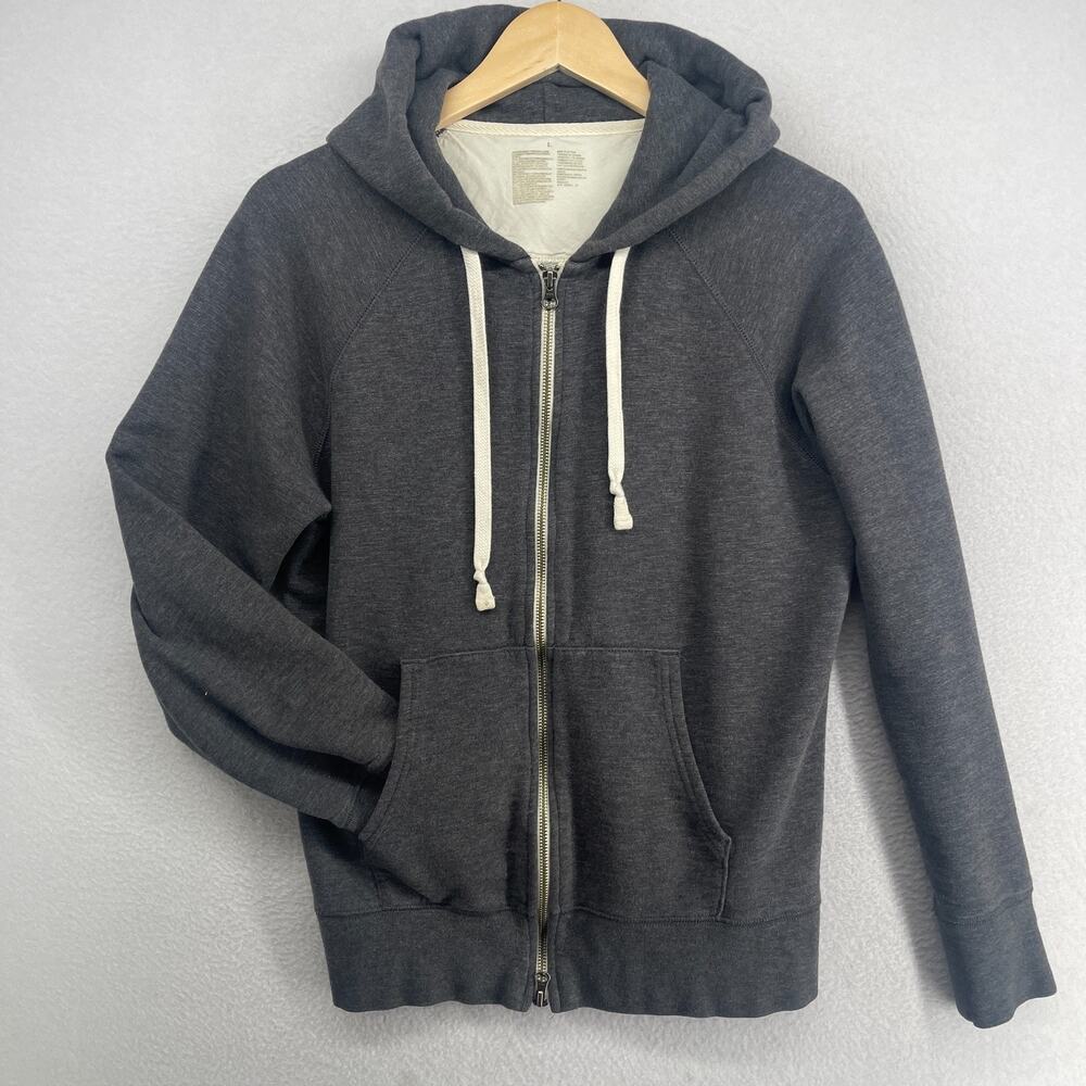 MUJI Hoodie Womens L Stretch Cotton French Terry Double Zip Up Sweatshirt Gray
